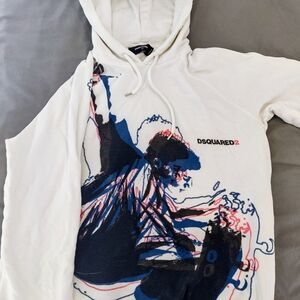 DSQUARED2 White Hoodie with Navy and Pink Graphic